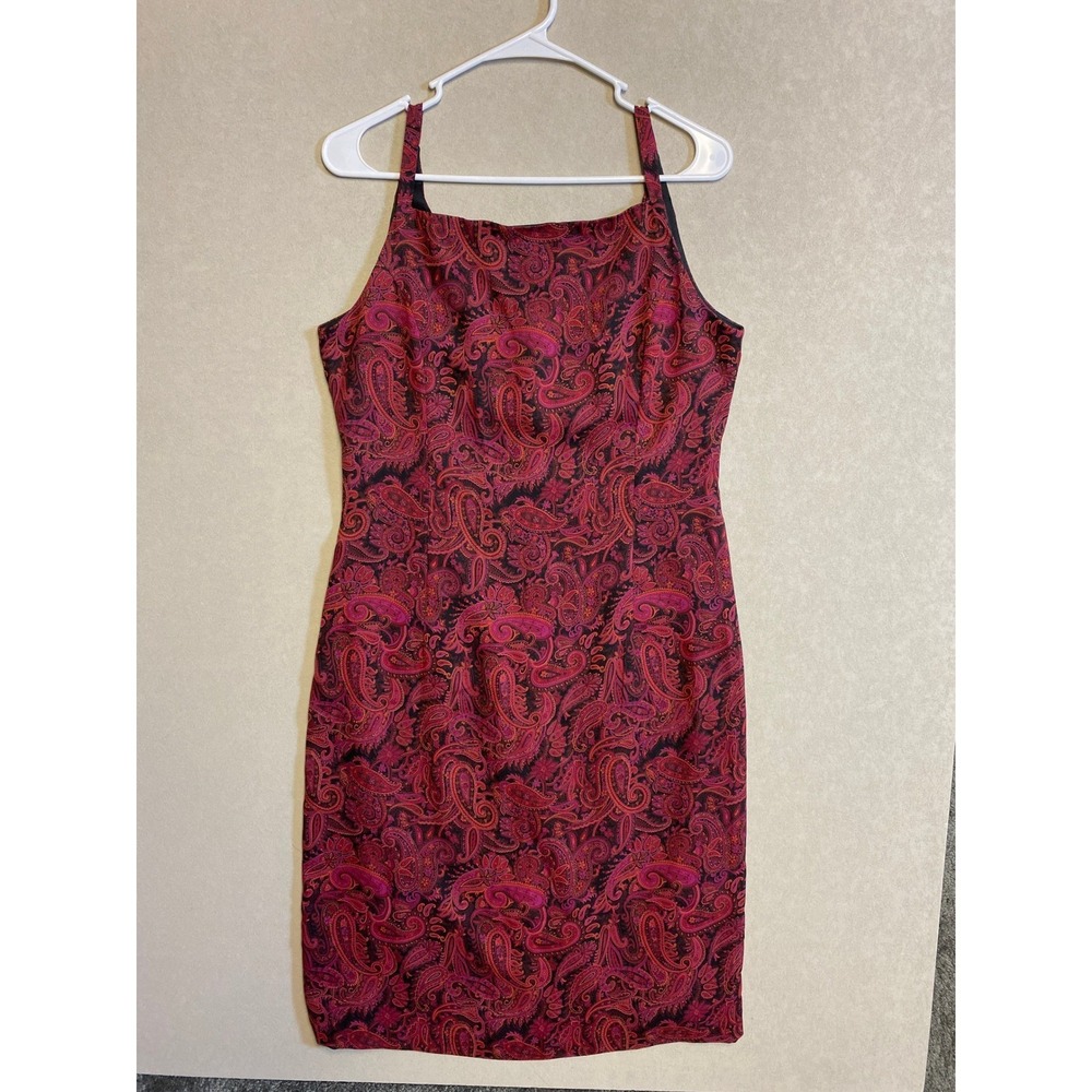 B. Moss Dress Collection Vintage Paisley Sheath Dress Red Pink Size 8 USA Made